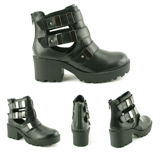 LADIES WOMENS BLOCK HEEL ANKLE FAUX LEATHER  ZIP UP BOOTS £5 SHOES SIZE NEW 