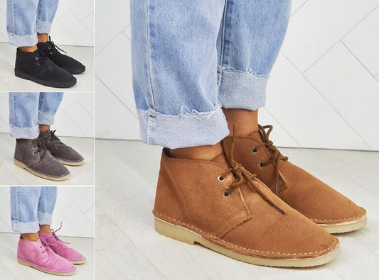 Ladies Womens Desert Ankle Chukka Boots Real Leather Suede Lace Up Shoes Size 