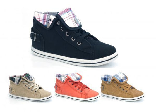 WOMENS LADIES GIRLS FLAT LACE UP SPORTS HIGH HI TOP PUMPS TRAINERS SHOES SIZE