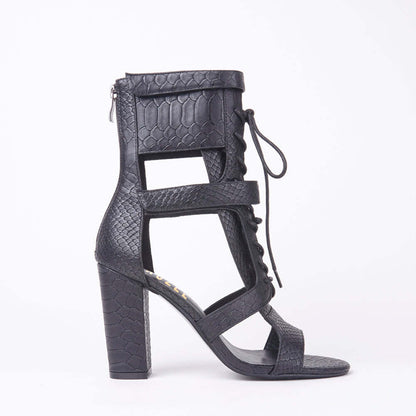 Khloe Croc Lace Up Block Heels