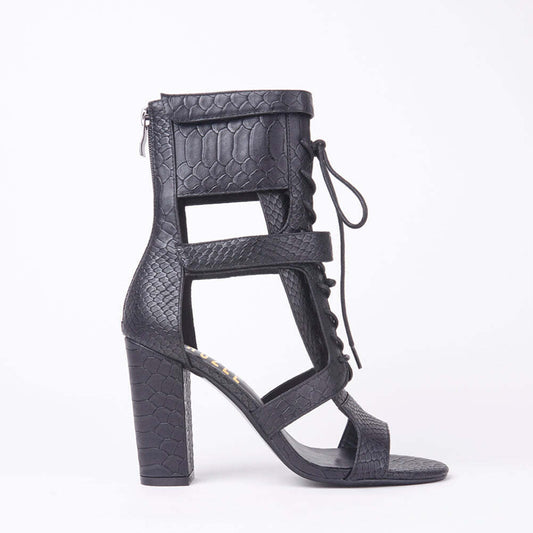 Khloe Croc Lace Up Block Heels