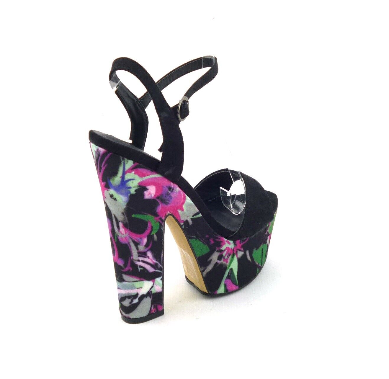 LADIES WOMENS PEEP TOE BLOCK HEEL FLORAL PRINT SUMMER EVENING SANDALS SHOES SIZE