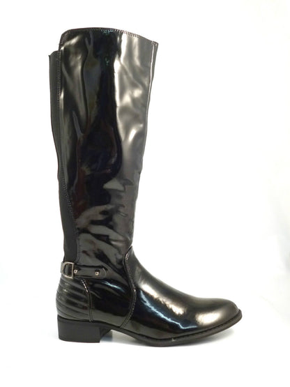 WOMENS LADIES NEW KNEE HIGH ZIP UP BLACK RIDING BLOCK HEEL BOOTS SHOES SIZE  