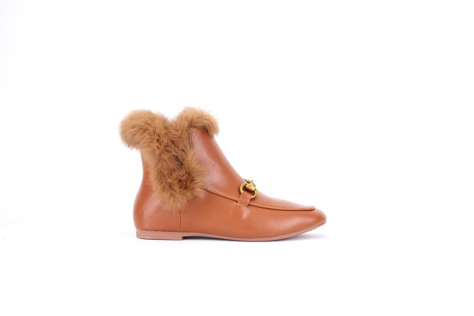 LADIES WOMENS VINTAGE RETRO FLAT FAUX FUR COLLAR ANKLE LOAFER BOOTS SHOES SIZE 