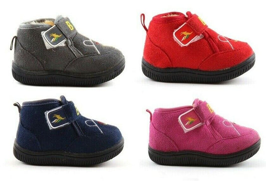 INFANTS KIDS BABY WARM WINTER ANKLE FUR LINED GRIP SOLE SLIPPER SHOES SIZE