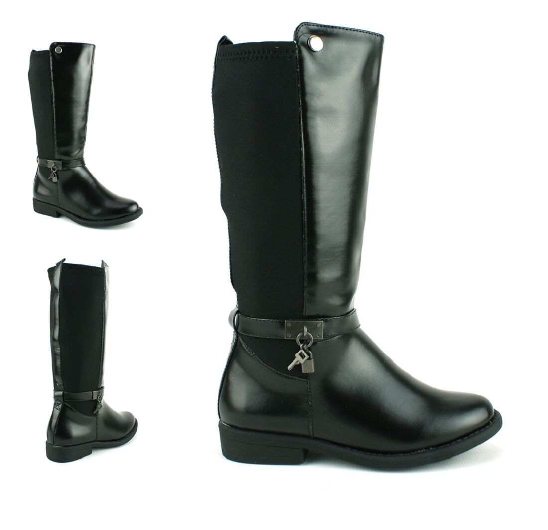 KIDS GIRLS INFANTS RIDING KNEE HIGH STRETCH ELASTIC ZIPUP BLACK BOOTS SHOES SIZE