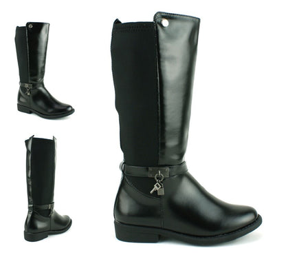 KIDS GIRLS INFANTS RIDING KNEE HIGH STRETCH ELASTIC ZIPUP BLACK BOOTS SHOES SIZE