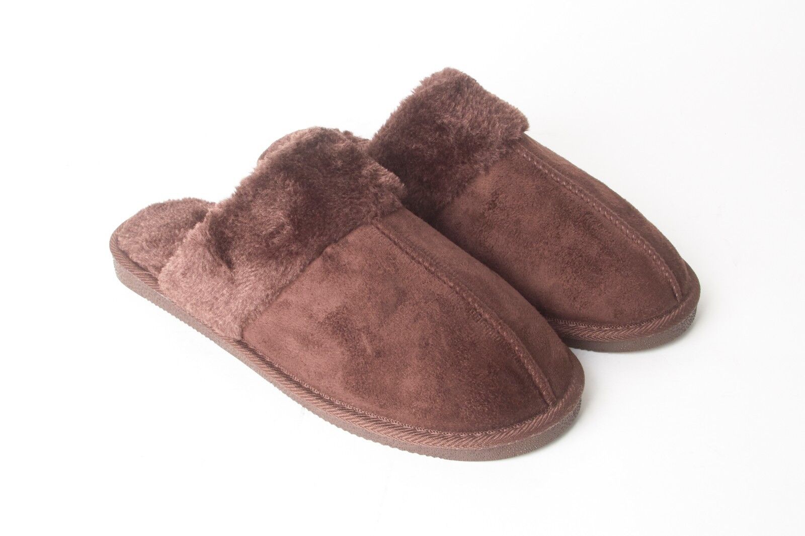 Mens Genuine Faux Fur Sheepskin Slippers Mules Non Slip Hard Sole