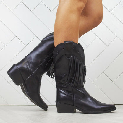 WOMENS LADIES REAL LEATHER COWBOY WESTERN STYLE ANKLE FRINGE BOOTS SHOES SIZE