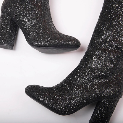 India Glitter Knee High Block Heel Boots