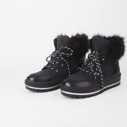 Ladies Womens Grip Sole Ski Moon Style Lace Up Faux Fur Collar Ankle Boots Shoes