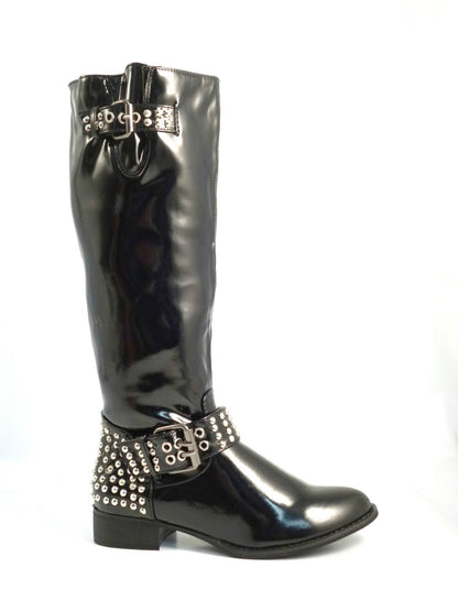 WOMENS LADIES NEW KNEE HIGH ZIP UP BLACK RIDING BLOCK HEEL BOOTS SHOES SIZE  