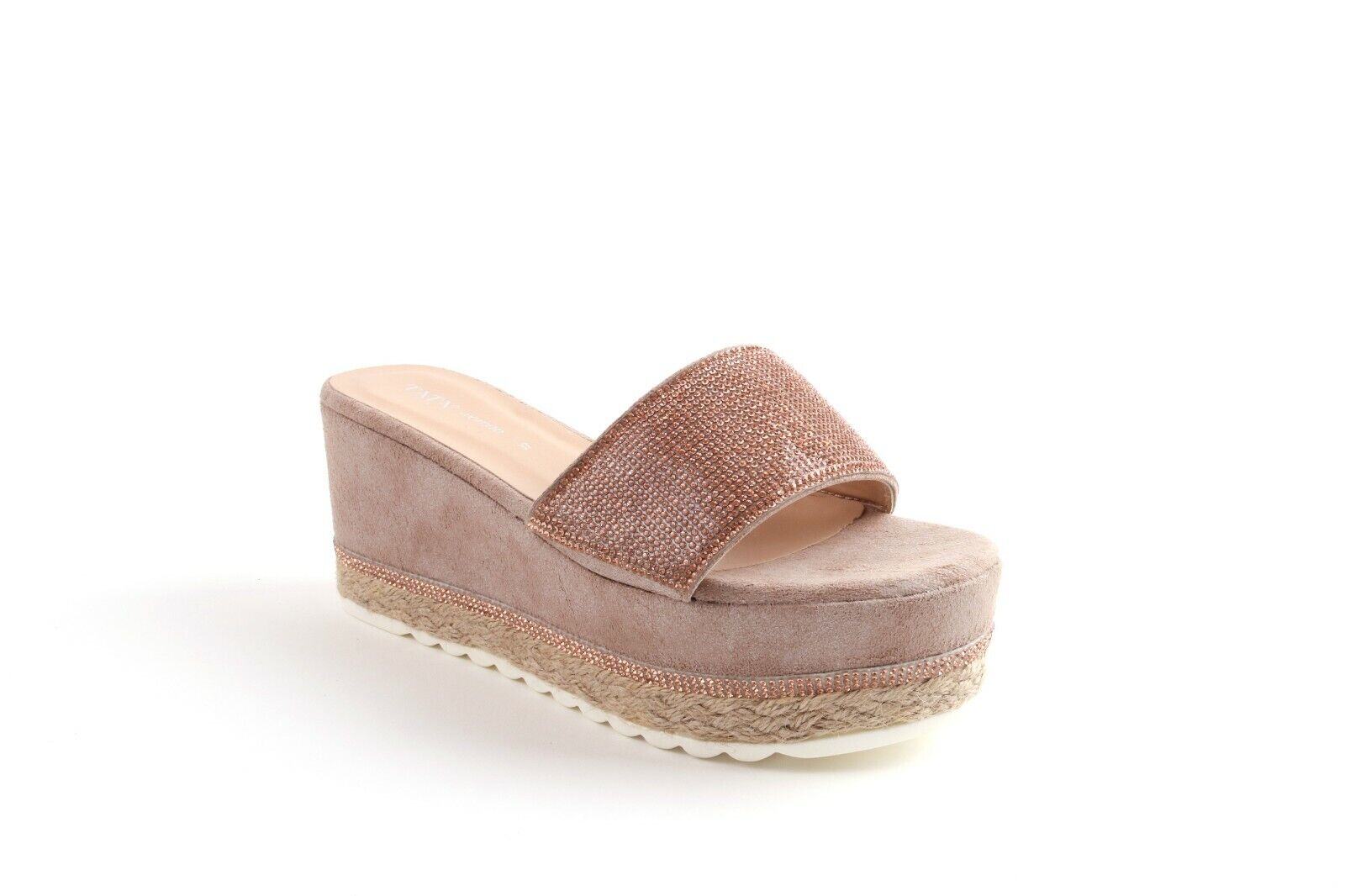 Ladies Flat Espadrille Diamante Slip On Mule Sandal Platform Summer Shoes