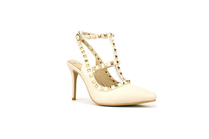 LADIES WOMENS STUD DETAIL HIGH HEEL STILLETTO POINTED TOE SLING BACK SHOES SIZE 