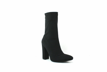 LADIES WOMENS BLOCK HEEL ANKLE HIGH BOOTS STRETCH LYCRA BOOTS SHOES SIZE 3 - 8