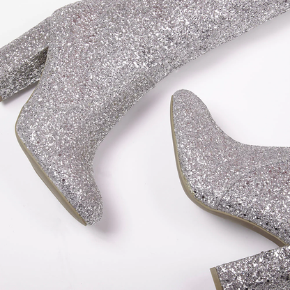 India Glitter Knee High Block Heel Boots