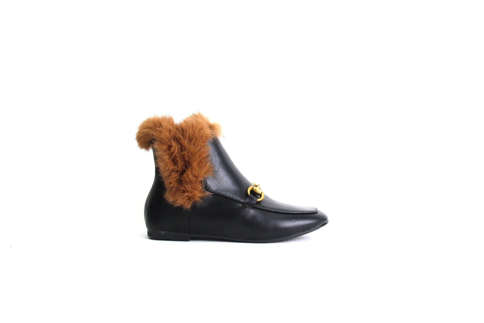 LADIES WOMENS VINTAGE RETRO FLAT FAUX FUR COLLAR ANKLE LOAFER BOOTS SHOES SIZE 