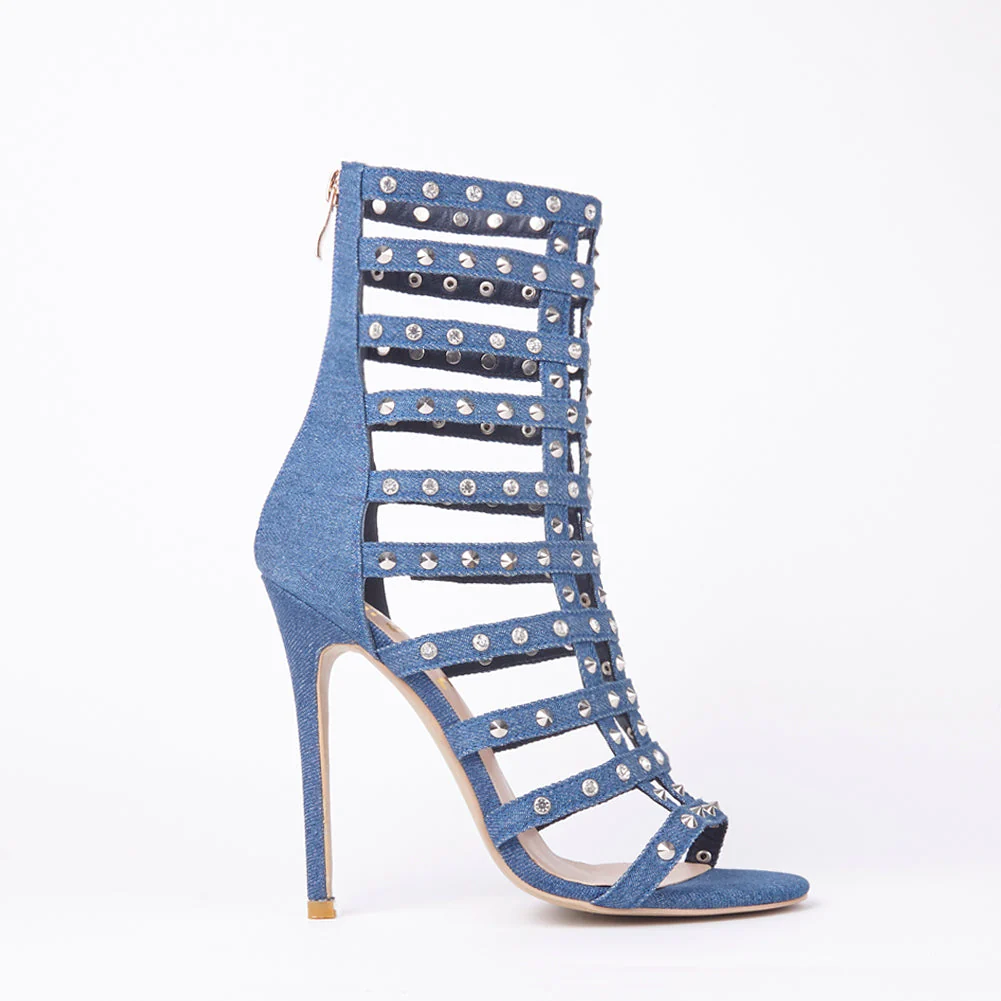 Tammy Stud Caged Heeled Sandals With Diamante Detail