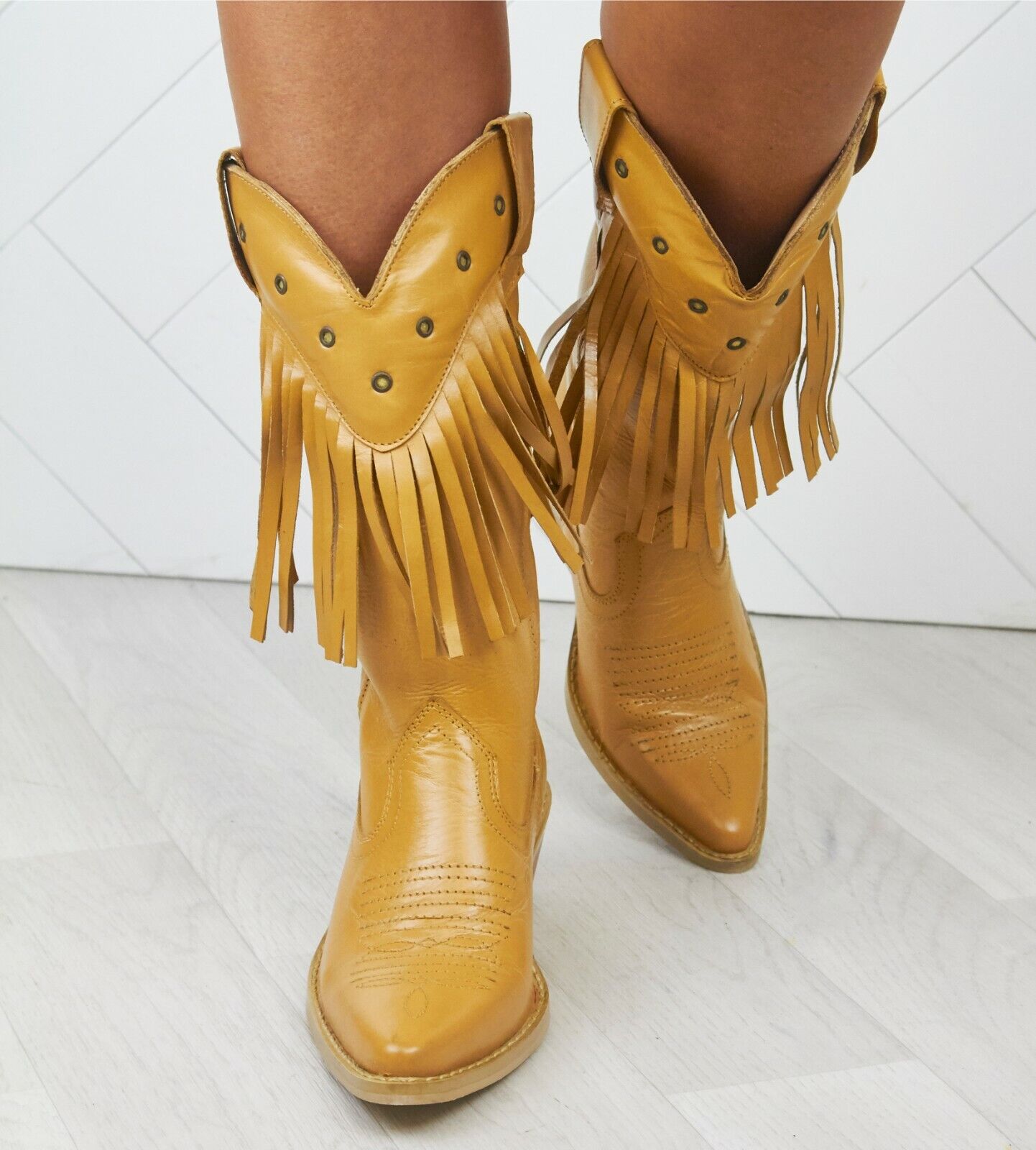 WOMENS LADIES REAL LEATHER COWBOY WESTERN STYLE ANKLE FRINGE BOOTS SHOES SIZE