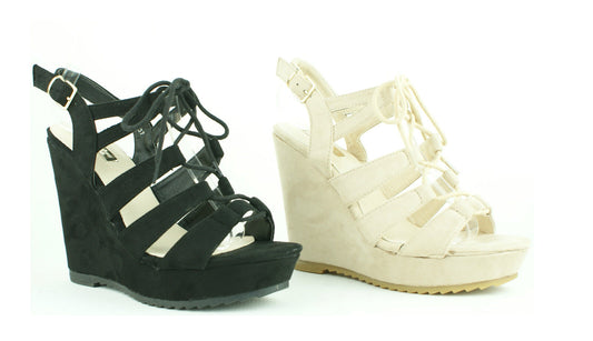 Ladies Womens High Wedge Ghille Lace up Platform Strappy Sandals Shoes Size