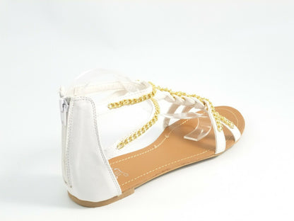 LADIES WOMENS BNIB GOLD CHAIN DETAIL GLADIATOR SUMMER SANDALS - SIZES 3 - 8 