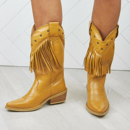 WOMENS LADIES REAL LEATHER COWBOY WESTERN STYLE ANKLE FRINGE BOOTS SHOES SIZE