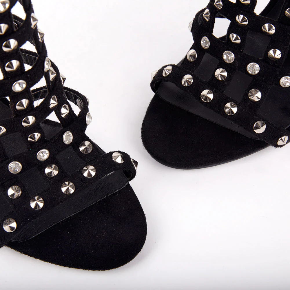 Tammy Stud Caged Heeled Sandals With Diamante Detail