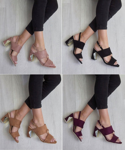 Womens Block Heel Ankle Buckle Up Strappy Peep Toe Sandals