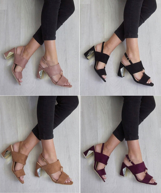 Womens Block Heel Ankle Buckle Up Strappy Peep Toe Sandals