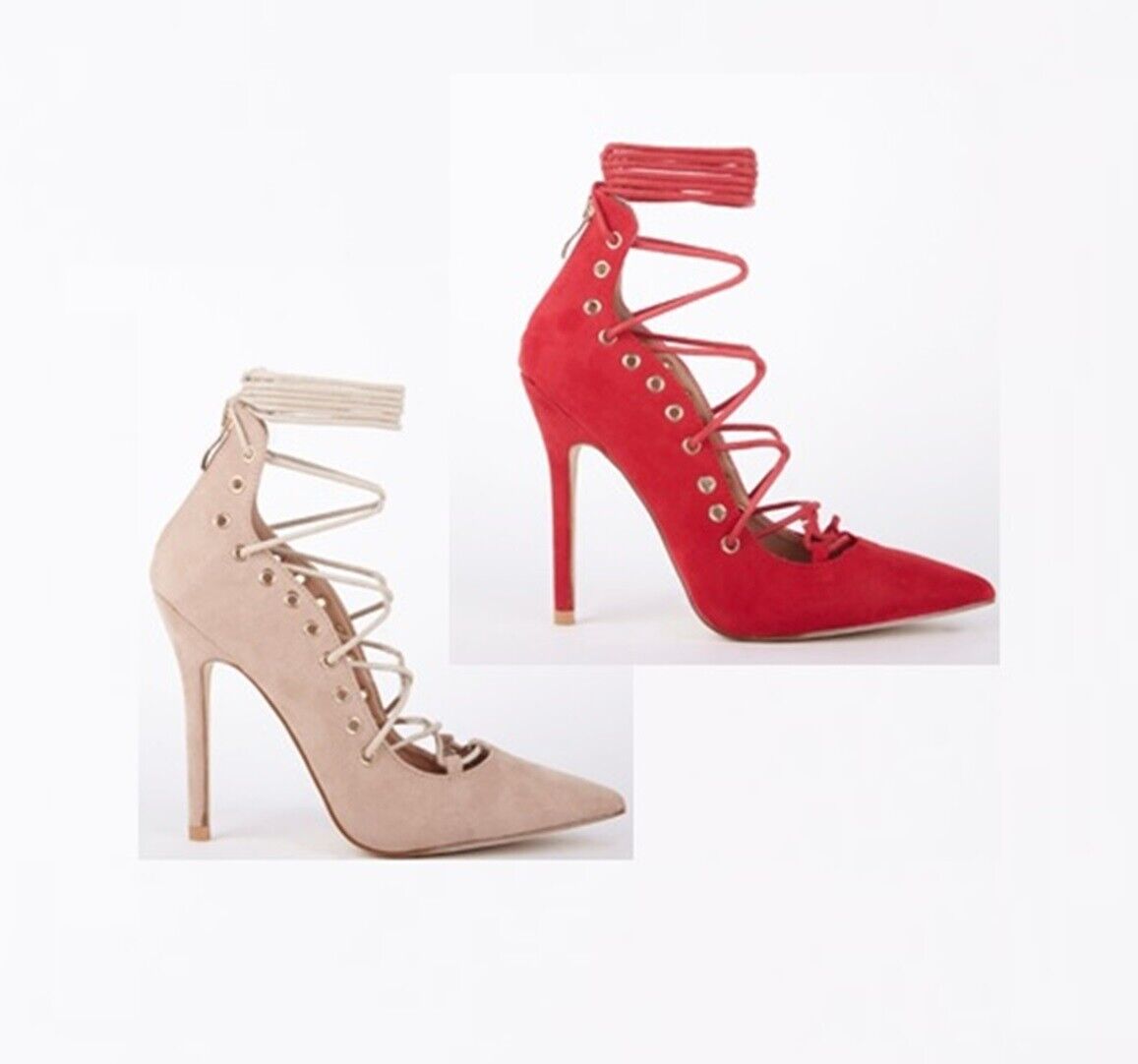 LADIES WOMENS STILLETTO HEEL POINTED TOE ANKLE LACE FAUX SUEDE COURT SHOES SIZE