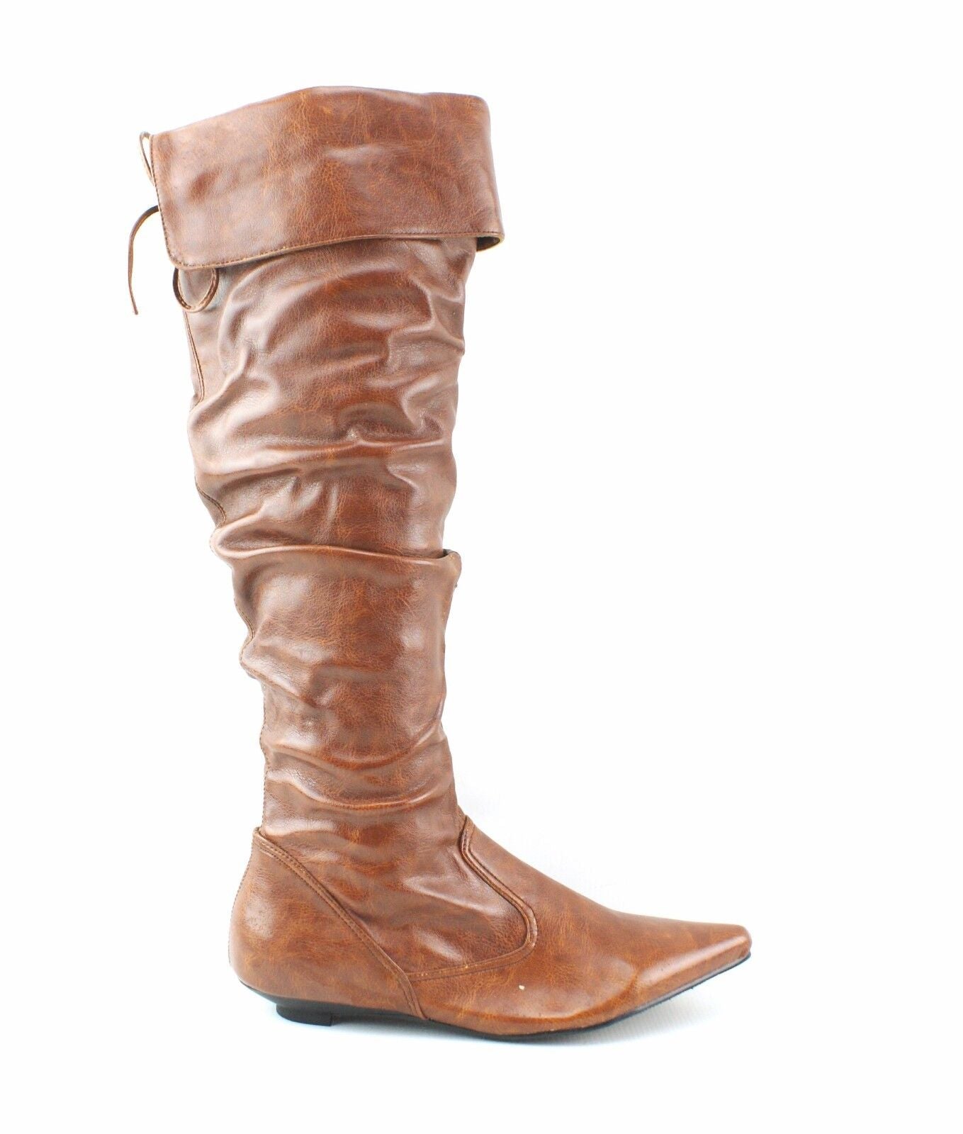 LADIES WOMENS SUEDE KNEE BOOTS LOW FLAT HEEL PULL ON PIRATE STYLE SHOES SIZE 