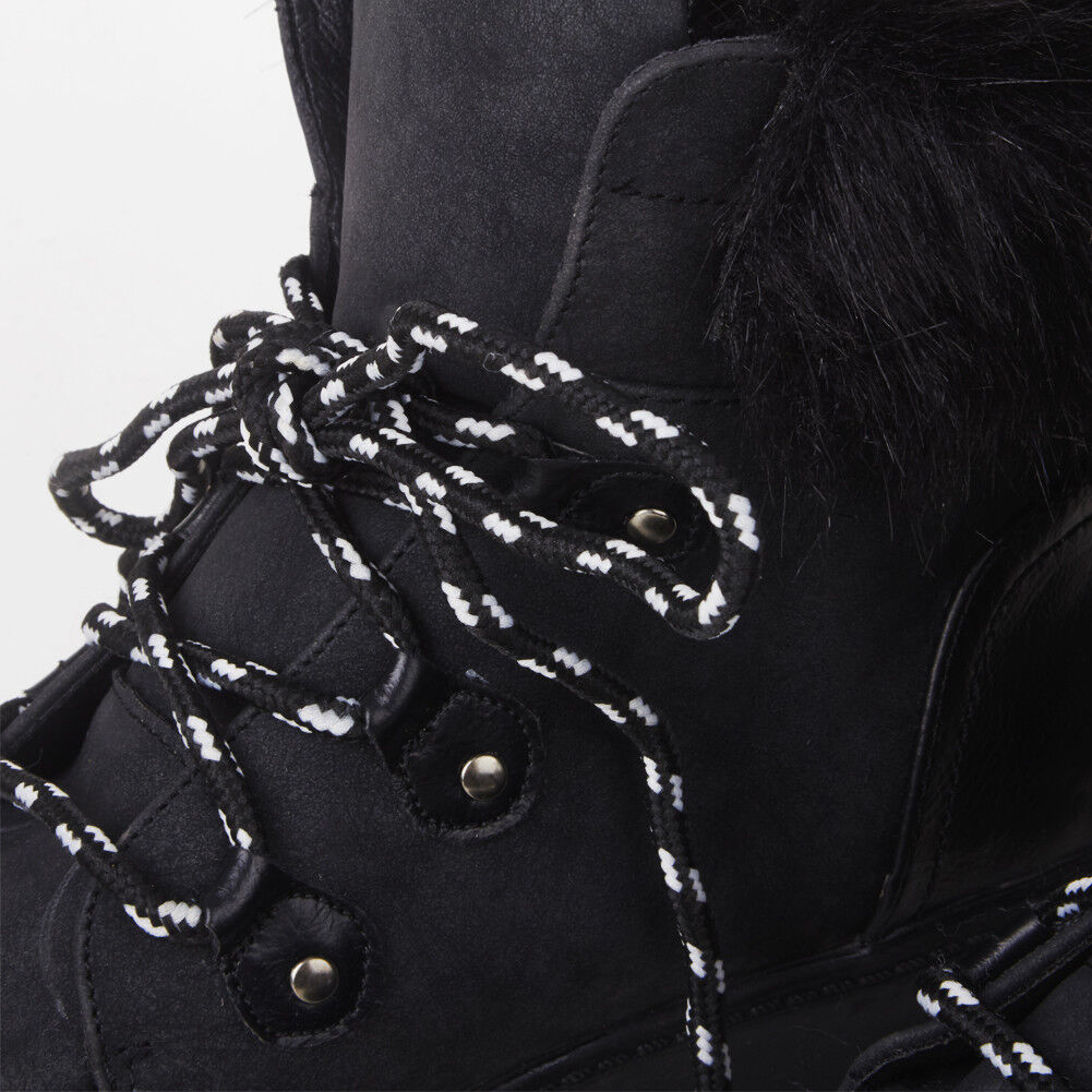 Ladies Womens Grip Sole Ski Moon Style Lace Up Faux Fur Collar Ankle Boots Shoes