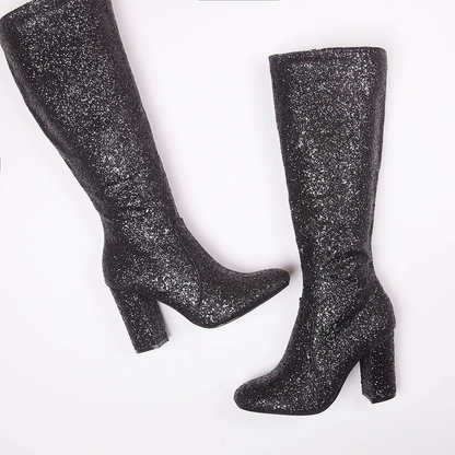 India Glitter Knee High Block Heel Boots