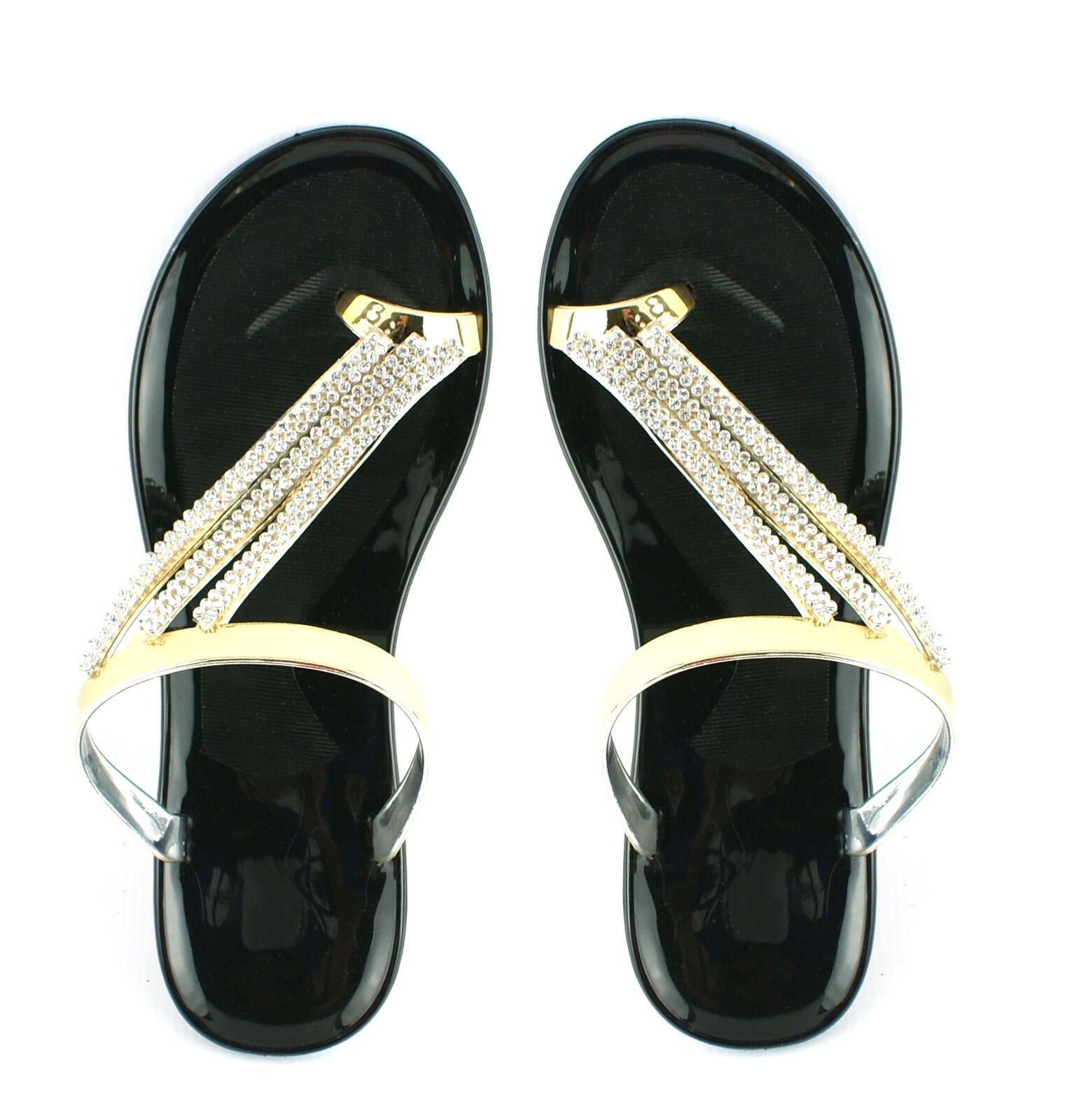 LADIES WOMENS NEW FLAT SUMMER DIAMANTE JELLY JELLIE FLIP FLOP SANDALS SHOES SIZE