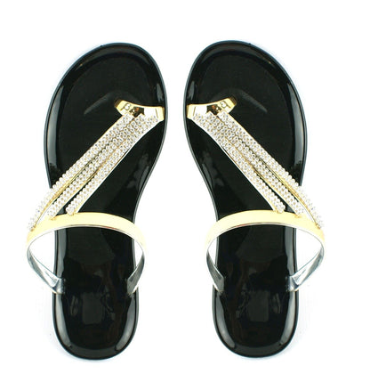 LADIES WOMENS NEW FLAT SUMMER DIAMANTE JELLY JELLIE FLIP FLOP SANDALS SHOES SIZE