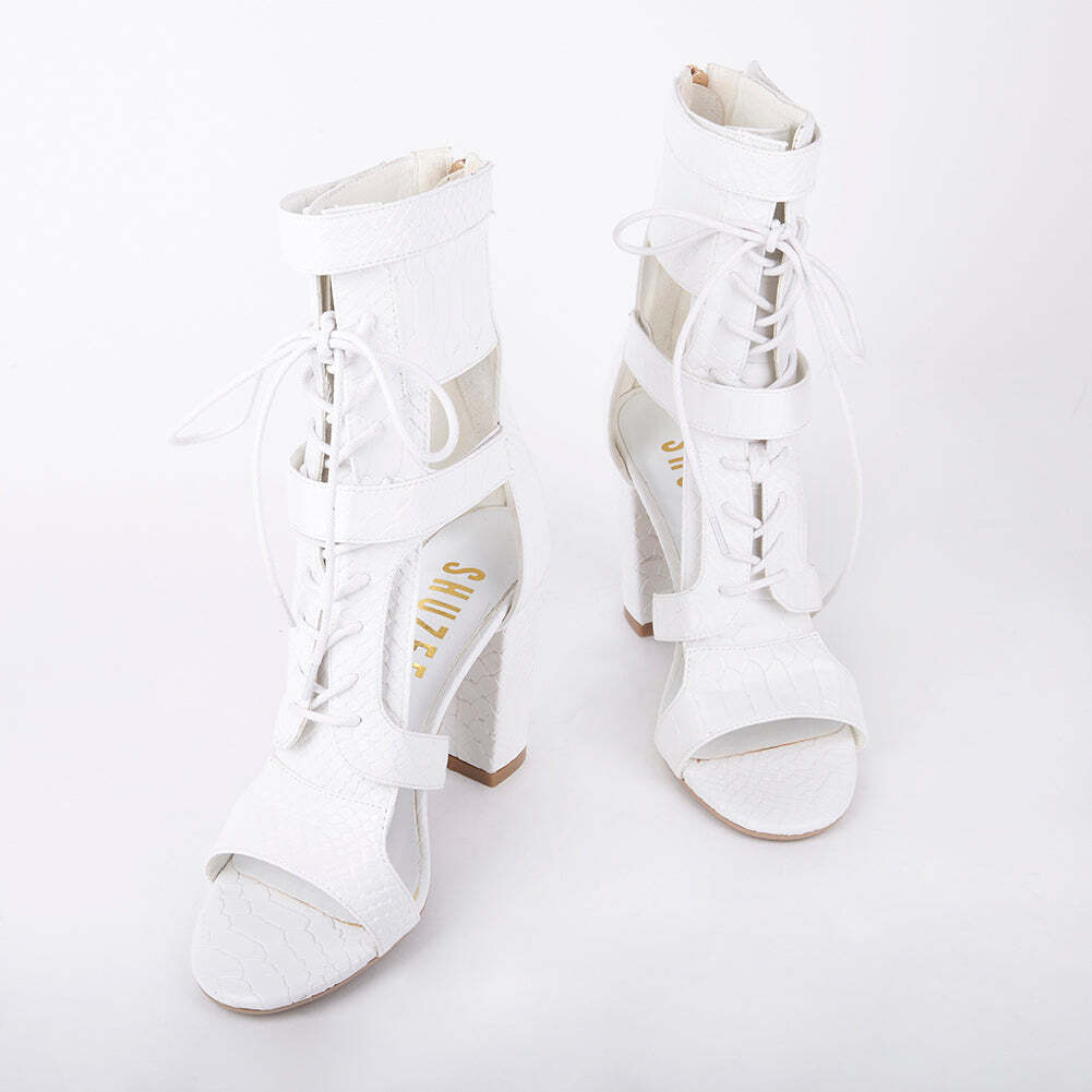 Khloe Croc Lace Up Block Heels