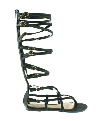 LADIES WOMENS GLADIATOR STRAPPY SANDALS FLAT KNEE HIGH ZIP UP BOOTS SHOES SIZE