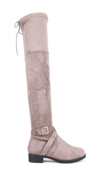 LADIES WOMENS OVER THE KNEE HIGH LOW HEEL BOOTS SHOES ZIP STRETCH FLAT SIZE