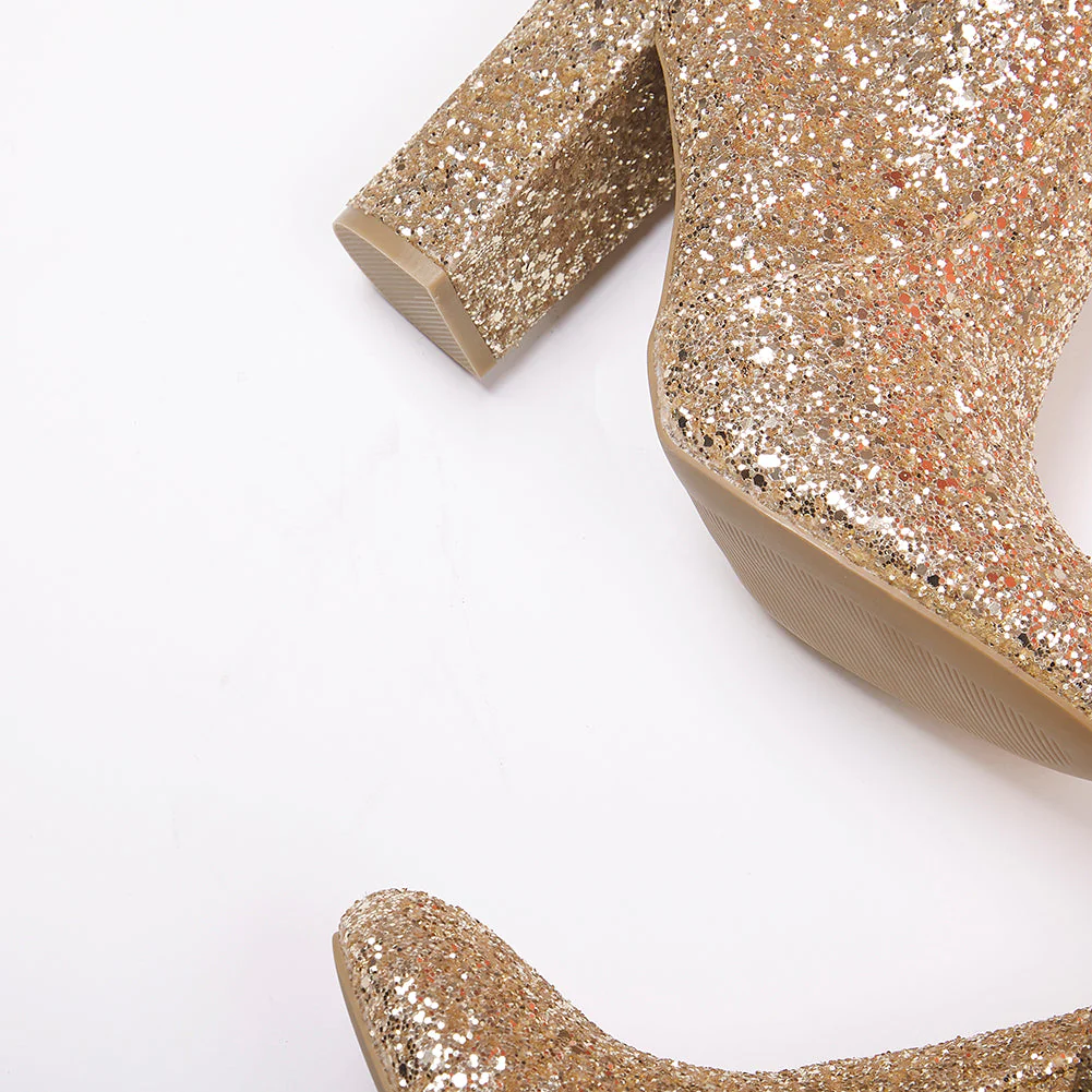 India Glitter Knee High Block Heel Boots