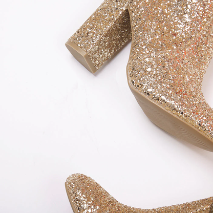 India Glitter Knee High Block Heel Boots