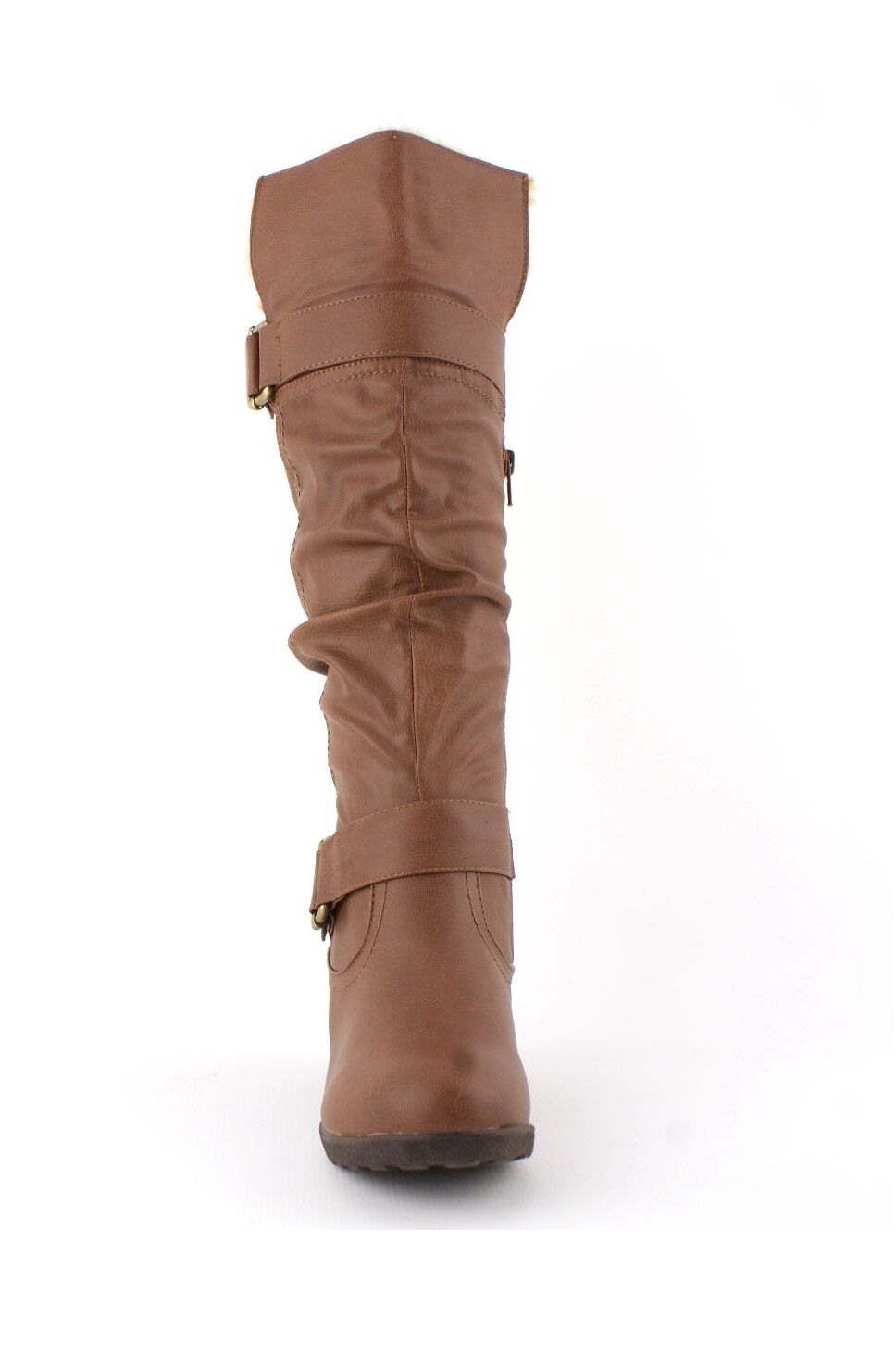 LADIES WOMENS FAUX LEATHER FUR WINTER WEDGE PLATFORM KNEE HIGH BOOTS SHOES SIZE