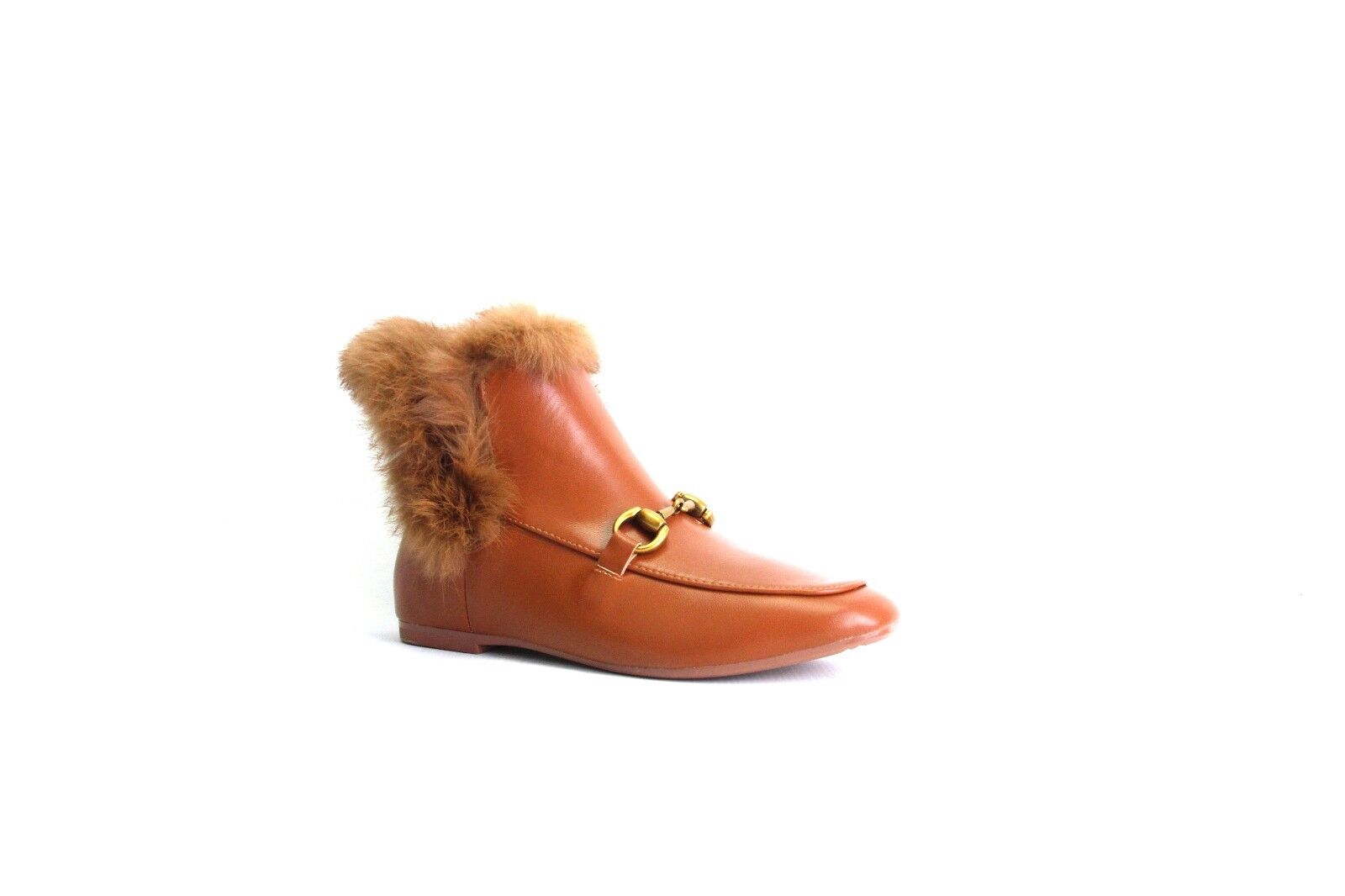 LADIES WOMENS VINTAGE RETRO FLAT FAUX FUR COLLAR ANKLE LOAFER BOOTS SHOES SIZE 