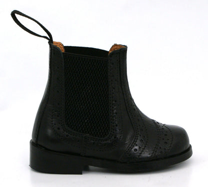 KIDS BOYS INFANTS REAL LEATHER BLACK TAN CHELSEA DEALER BOOTS SHOES