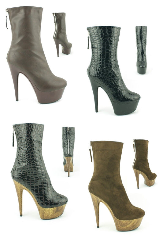 LADIES WOMENS NEW HIGH HEEL ANKLE MID CALF BOOTS PLATFORM ZIP BOOTIES SHOES SIZE