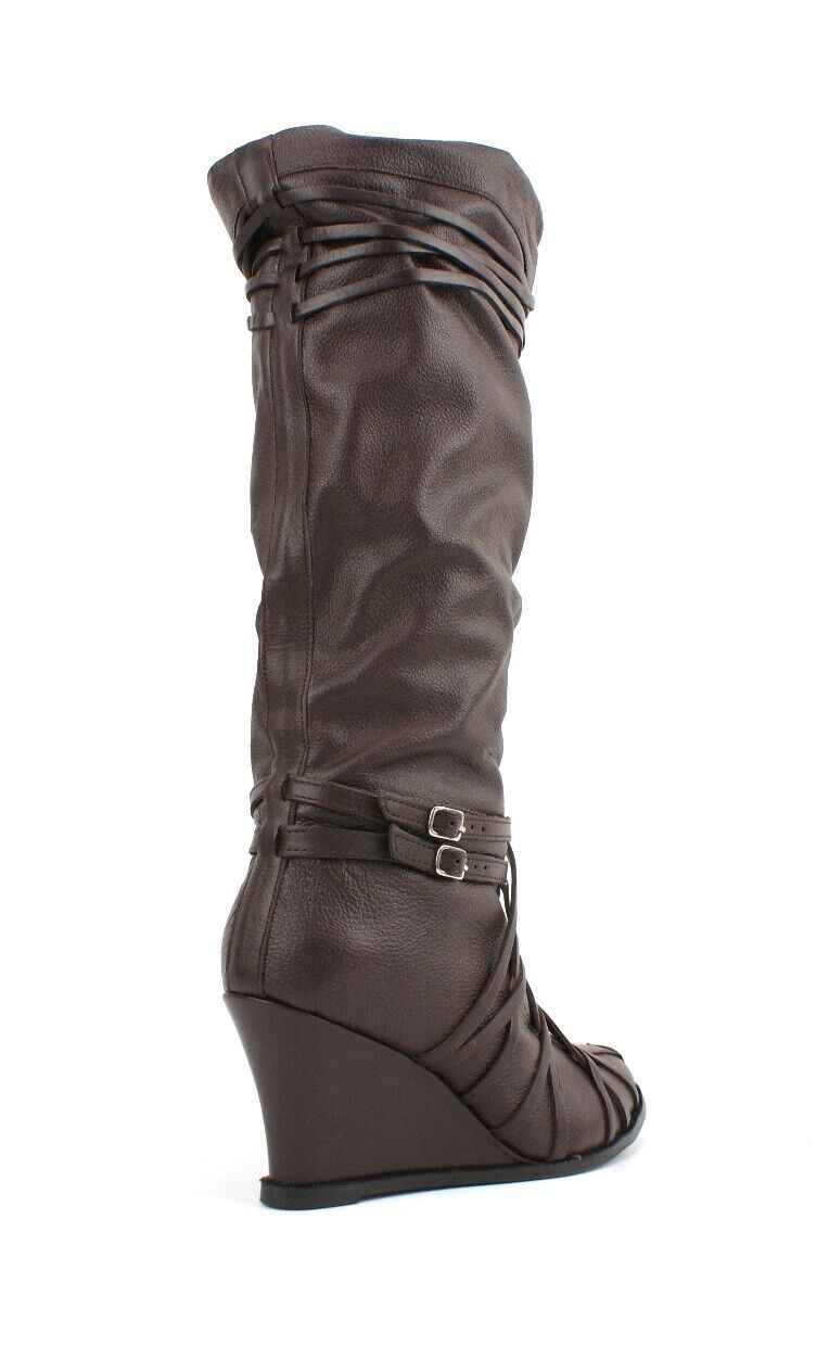 LADIES WOMENS REAL LEATHER KNEE HIGH WEDGE HEEL SMART CASUAL BOOTS SHOES SIZE