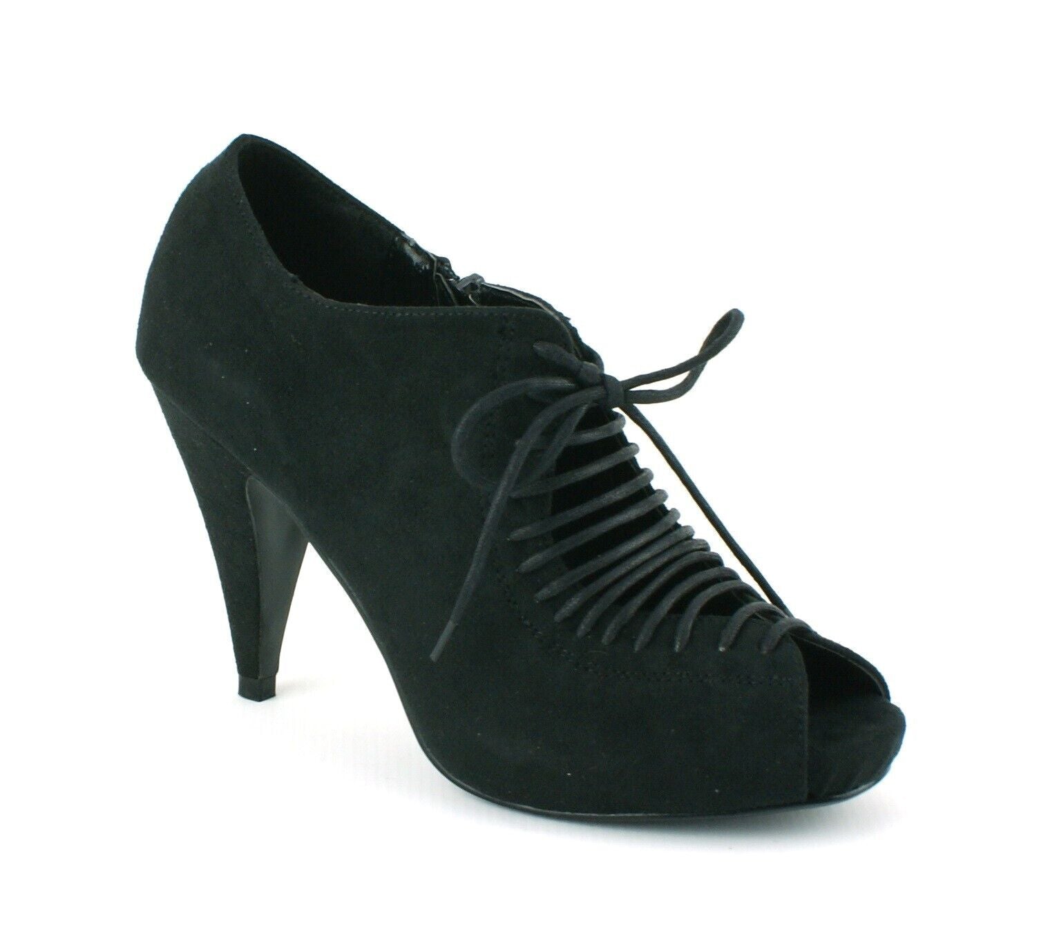 LADIES WOMENS MID HEEL LACE UP PEEP TOE ZIP UP SANDALS SHOES PUMPS SIZE 