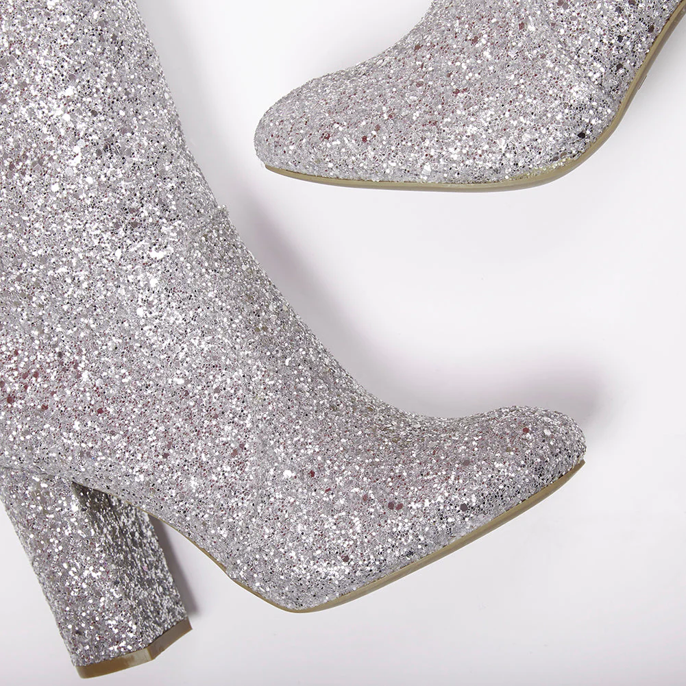 India Glitter Knee High Block Heel Boots