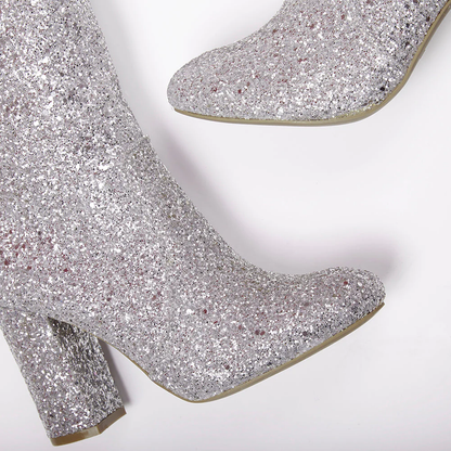 India Glitter Knee High Block Heel Boots