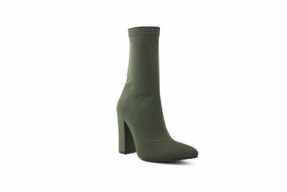 LADIES WOMENS BLOCK HEEL ANKLE HIGH BOOTS STRETCH LYCRA BOOTS SHOES SIZE 3 - 8