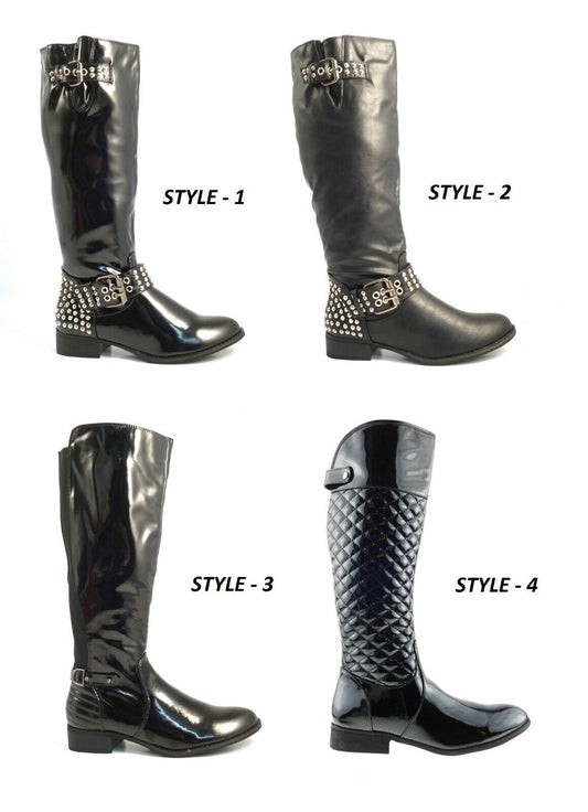 WOMENS LADIES NEW KNEE HIGH ZIP UP BLACK RIDING BLOCK HEEL BOOTS SHOES SIZE  